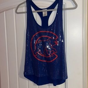 Ladies PINK sparkly Chicago cubs tank top, size medium